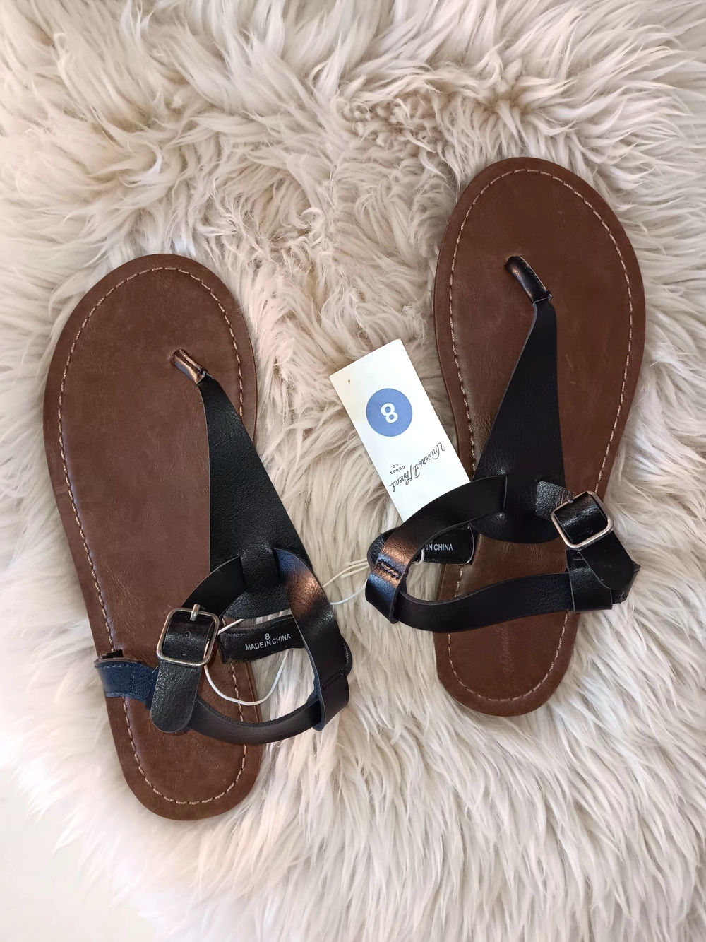 Black Strappy Leather-Look Women's Sandals